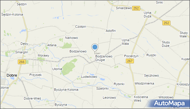 mapa Bodzanowo Drugie, Bodzanowo Drugie na mapie Targeo